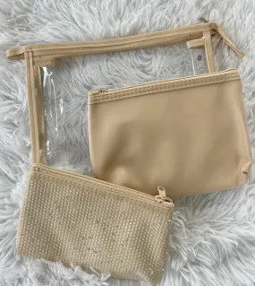 3 Piece Cosmetic & Travel Bag Set-Neutral