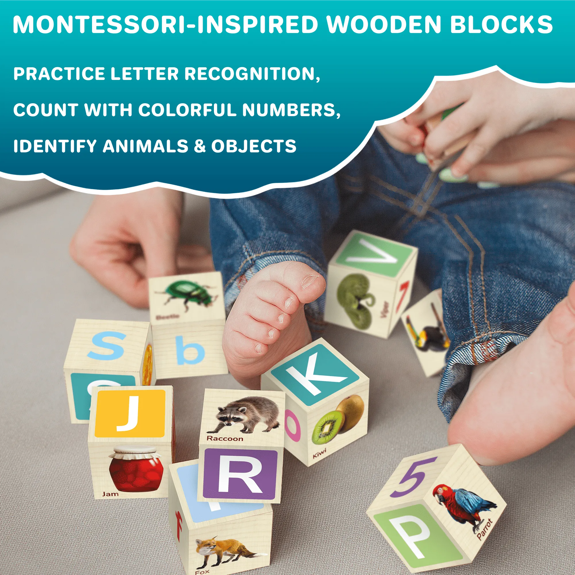 35 Realistic ABC Montessori Wooden Blocks for Toddlers