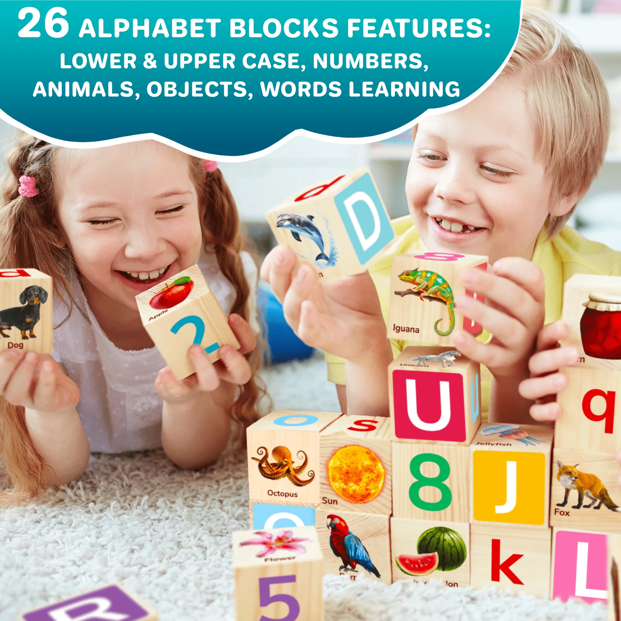 35 Realistic ABC Montessori Wooden Blocks for Toddlers