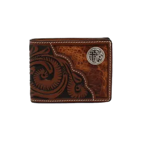 3D Men's Floral Tooled With Cross Concho Bifold Wallet