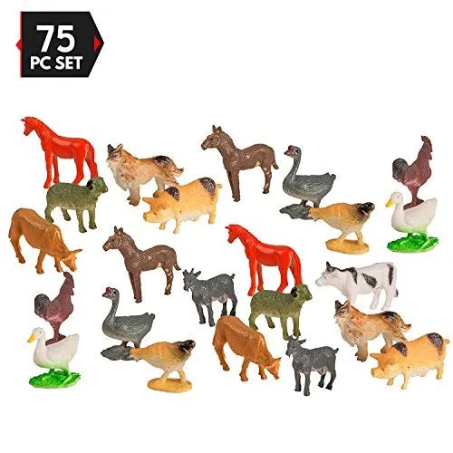 75 Piece Party Pack Mini Farm Animals - Plastic Mini Educational Animal Toys - Fun Gift Party Favors