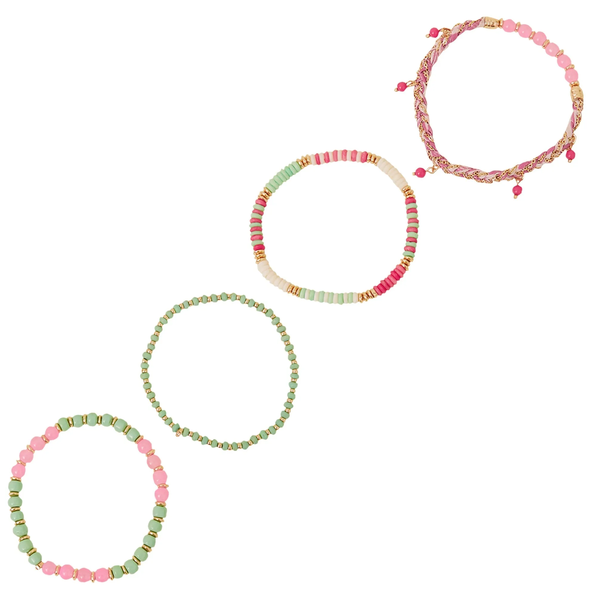 Accessorize London  Women's Pink Printed Stretch Bracelets pack-4