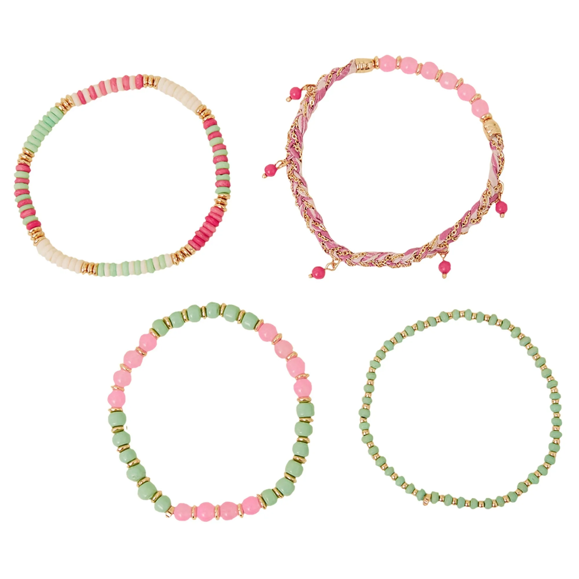 Accessorize London  Women's Pink Printed Stretch Bracelets pack-4