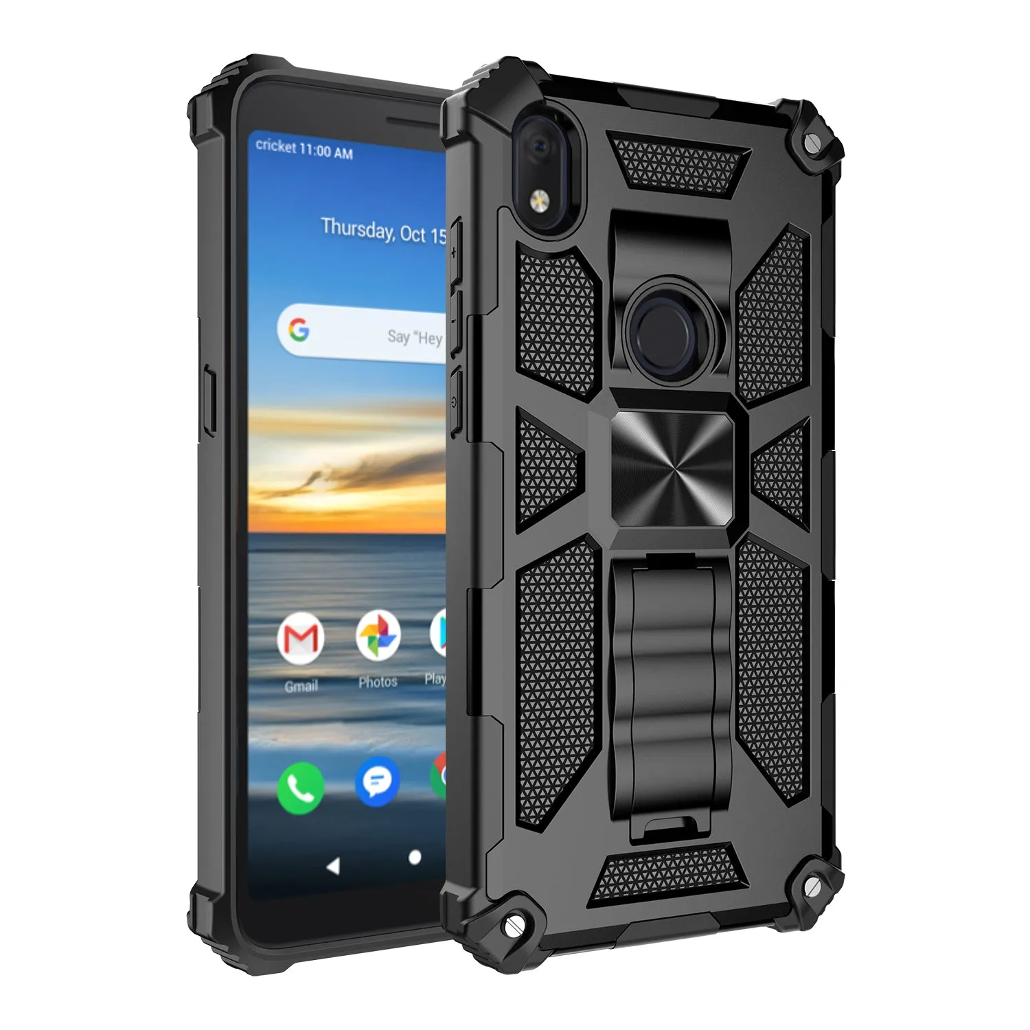 Alcatel Lumos Case/AT&T Alcatel Axel Case [Military Grade] Ring Car Mount Kickstand Hybrid Hard PC Soft TPU Shockproof Protective Case - Black