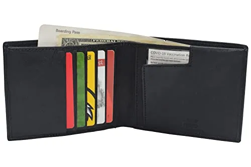 All in One Travel Wallet RFID Genuine Leather Bifold Hipster Passport Wallet Vaccination Card Holder