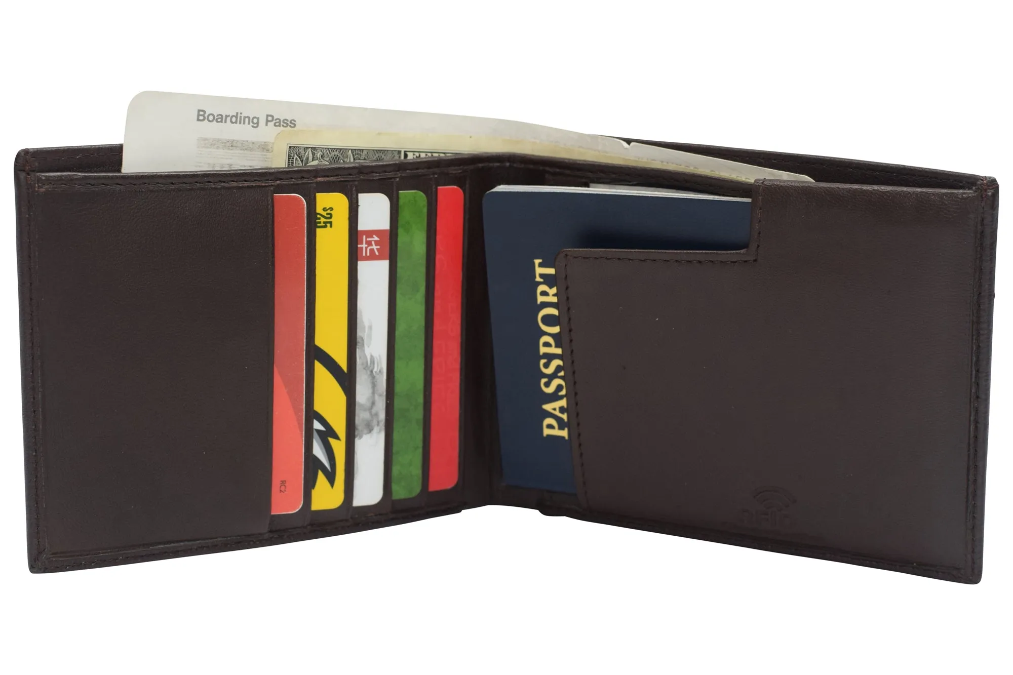 All in One Travel Wallet RFID Genuine Leather Bifold Hipster Passport Wallet Vaccination Card Holder