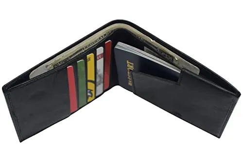 All in One Travel Wallet RFID Genuine Leather Bifold Hipster Passport Wallet Vaccination Card Holder