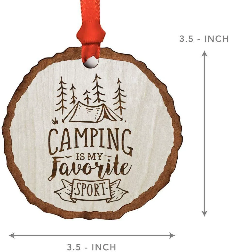 Andaz Press Real Wood Rustic Christmas Ornament, Engraved Wood Slab, Camping is My Favorite Sport