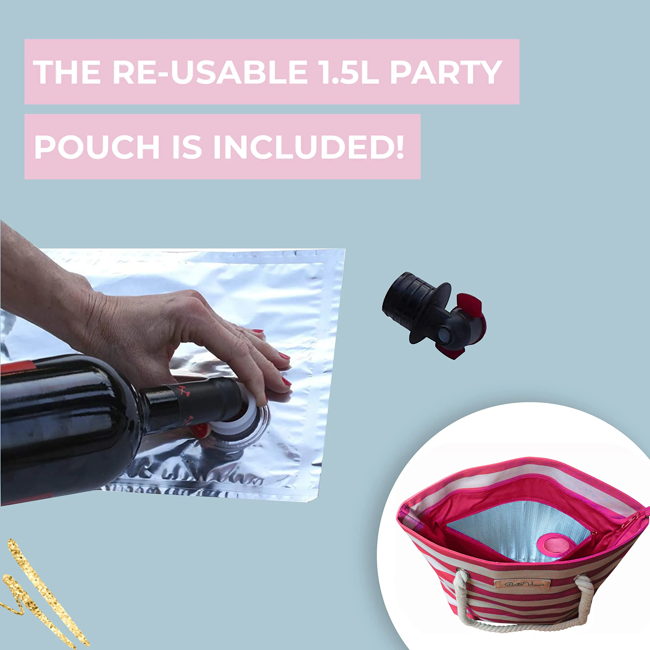 Beach Wine Purse/Tote With Hidden, Leakproof & Insulated Compartment, Holds 2 Bottles