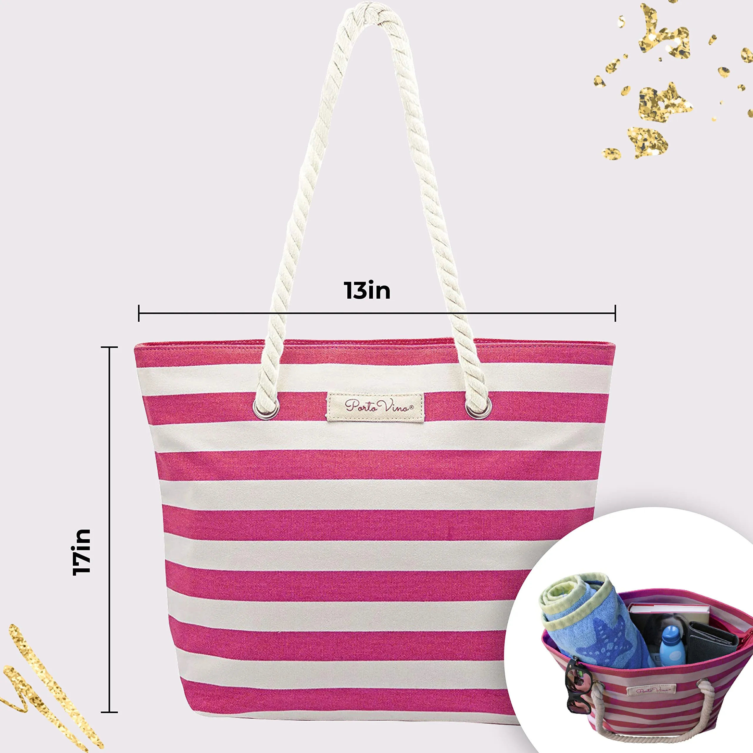 Beach Wine Purse/Tote With Hidden, Leakproof & Insulated Compartment, Holds 2 Bottles