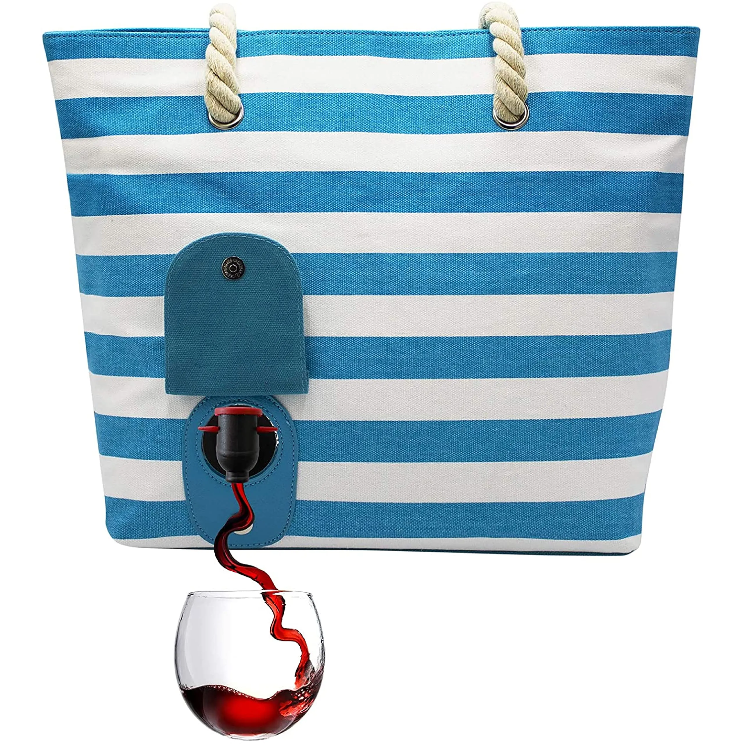 Beach Wine Purse/Tote With Hidden, Leakproof & Insulated Compartment, Holds 2 Bottles