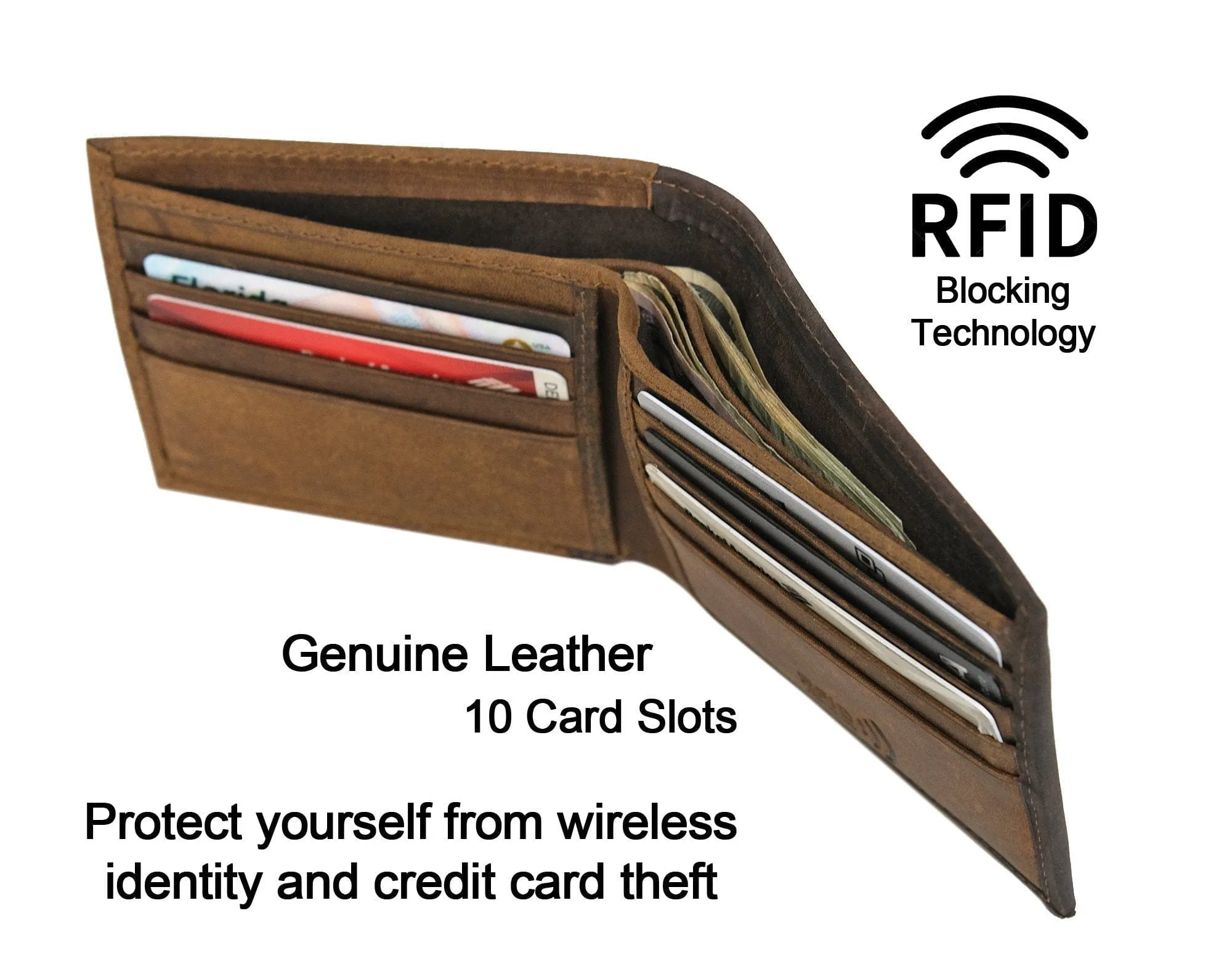 Bifold or Trifold RFID Genuine Leather Personalized Wallet with Gold Foil Grandfather Gifts To My Son From Dad Mom Best Grandpa Womens Gift