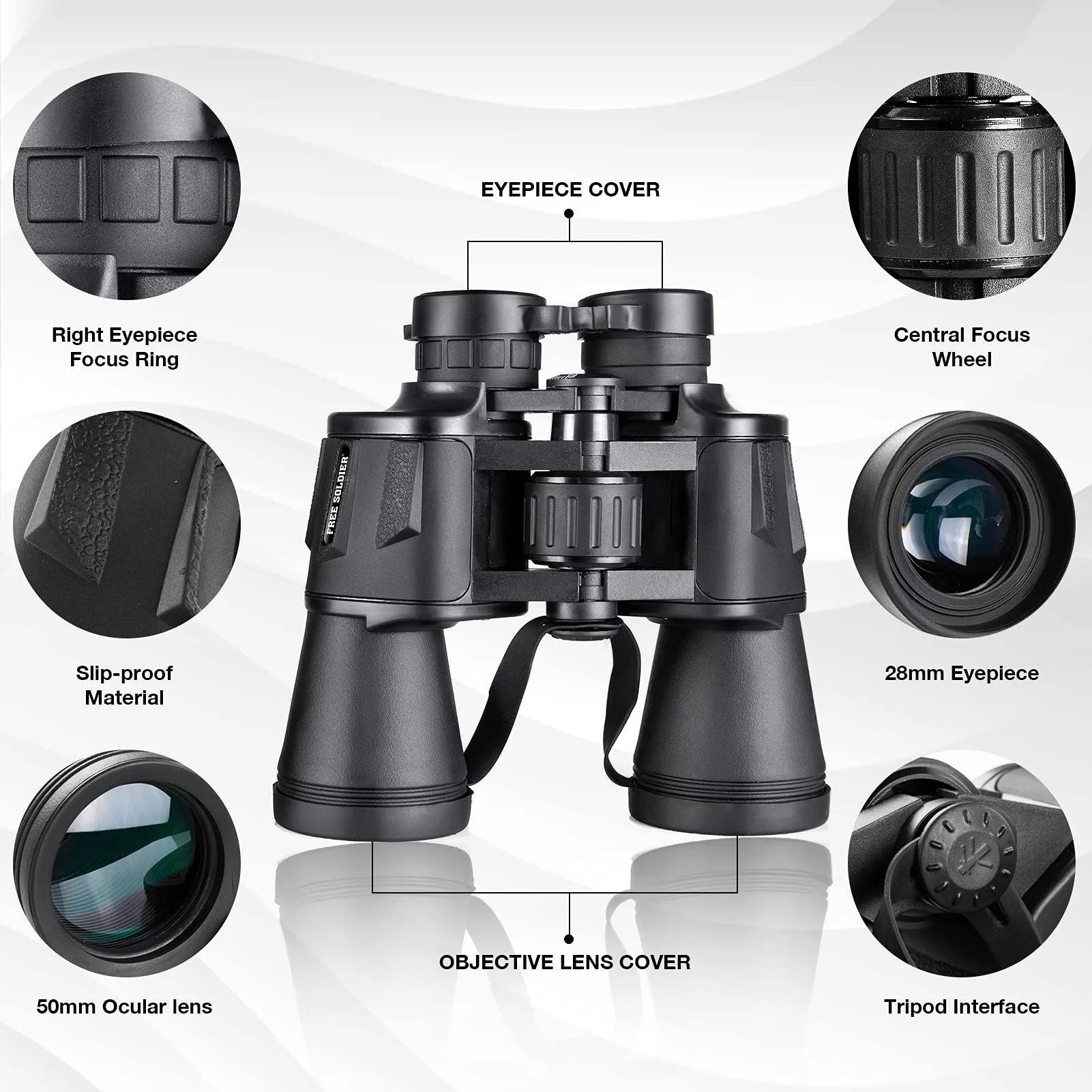 Binoculars for Adults - 20x50 High Power Binoculars for Bird Watching 28mm Large Eyepiece Waterproof Binoculars Hunting Hiking Concert Travel with Smartphone Adapter BAK4 Prism FMC Lens, Black