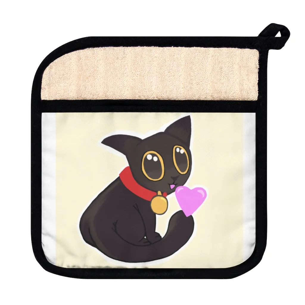 Black Kitty Pot Holder with Pocket