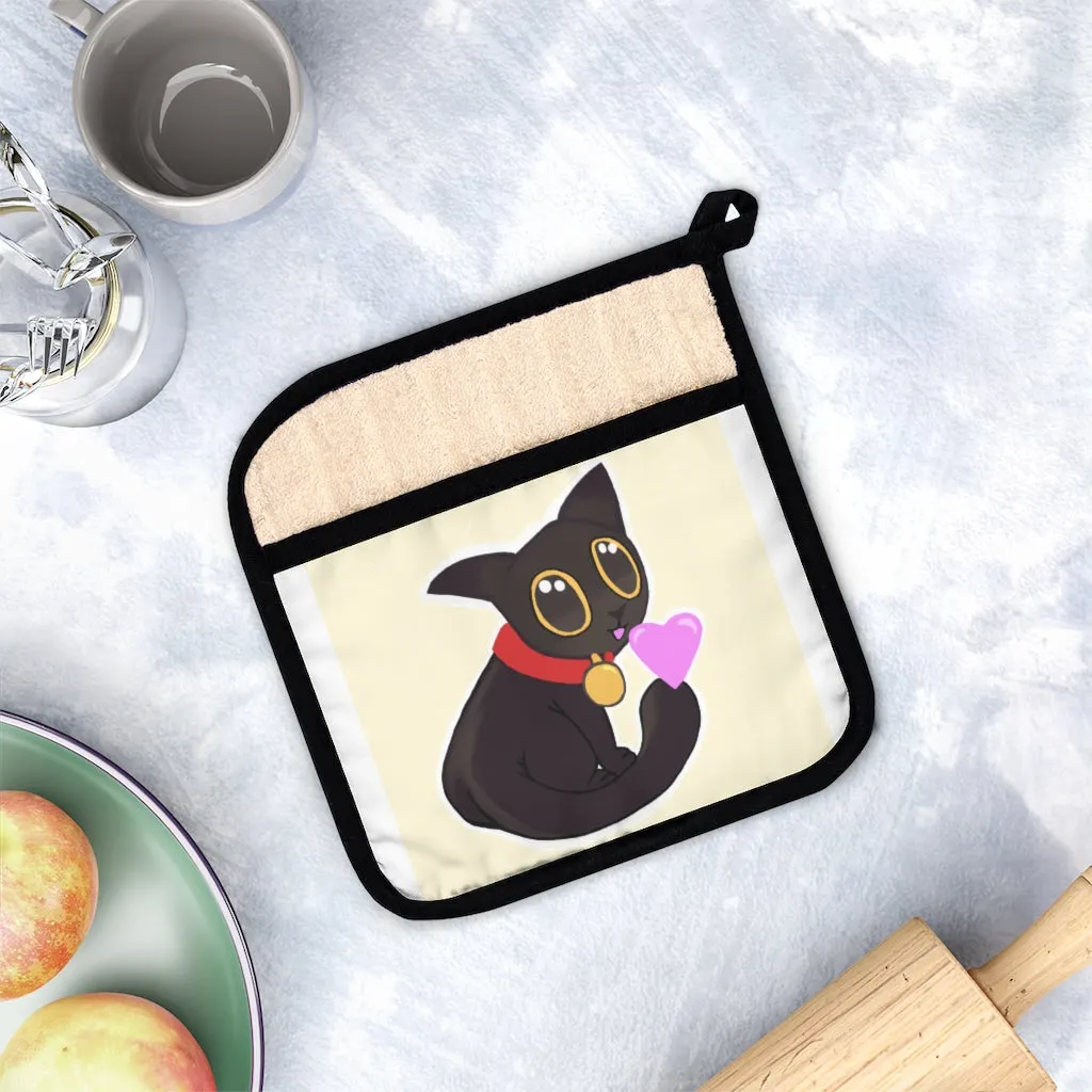 Black Kitty Pot Holder with Pocket