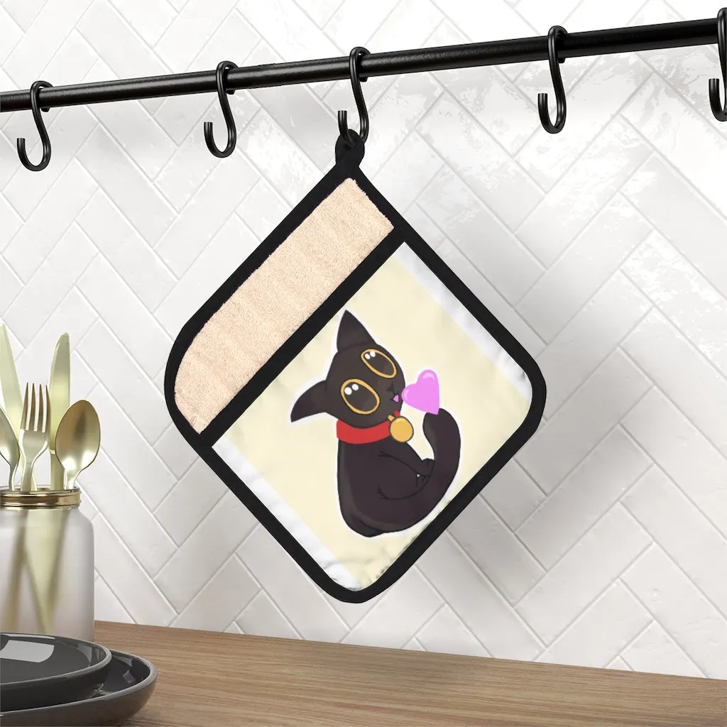 Black Kitty Pot Holder with Pocket