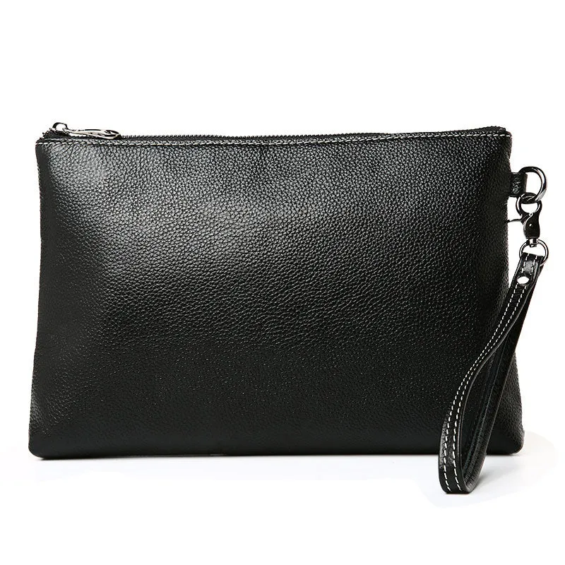 Black Leather Mens Wristlet Wallet Bag Zipper Clutch Wallet For Men