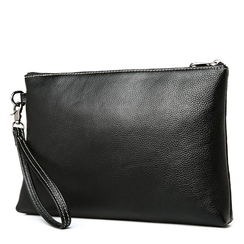 Black Leather Mens Wristlet Wallet Bag Zipper Clutch Wallet For Men