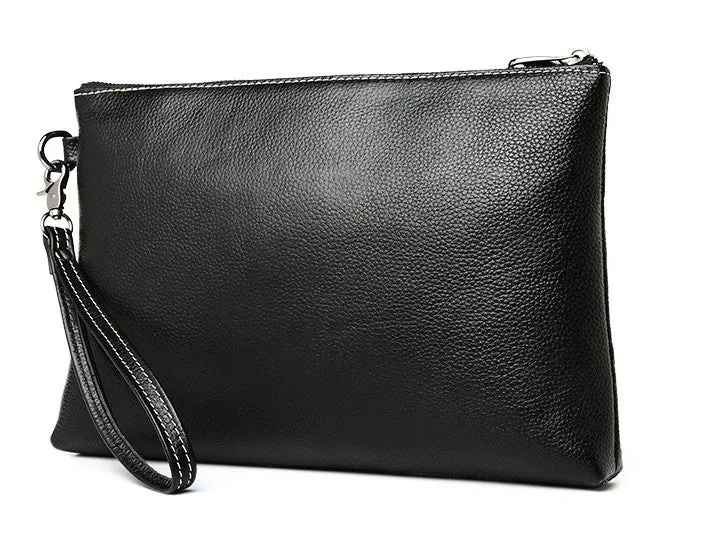 Black Leather Mens Wristlet Wallet Bag Zipper Clutch Wallet For Men