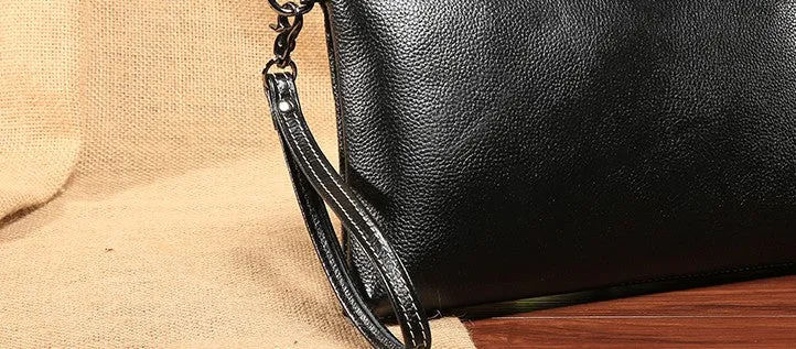 Black Leather Mens Wristlet Wallet Bag Zipper Clutch Wallet For Men