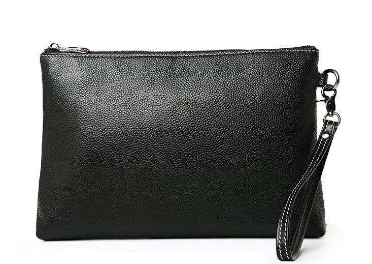 Black Leather Mens Wristlet Wallet Bag Zipper Clutch Wallet For Men