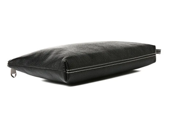 Black Leather Mens Wristlet Wallet Bag Zipper Clutch Wallet For Men