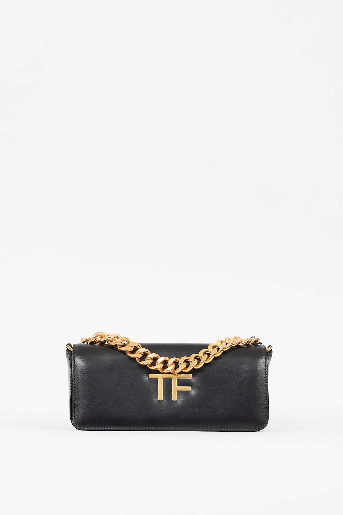 Black Leather Triple Chain Shoulder Bag