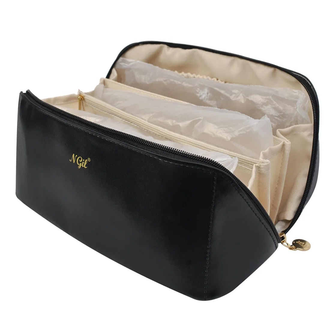 Black NGIL Large Faux Leather Expandable Travel Toiletry