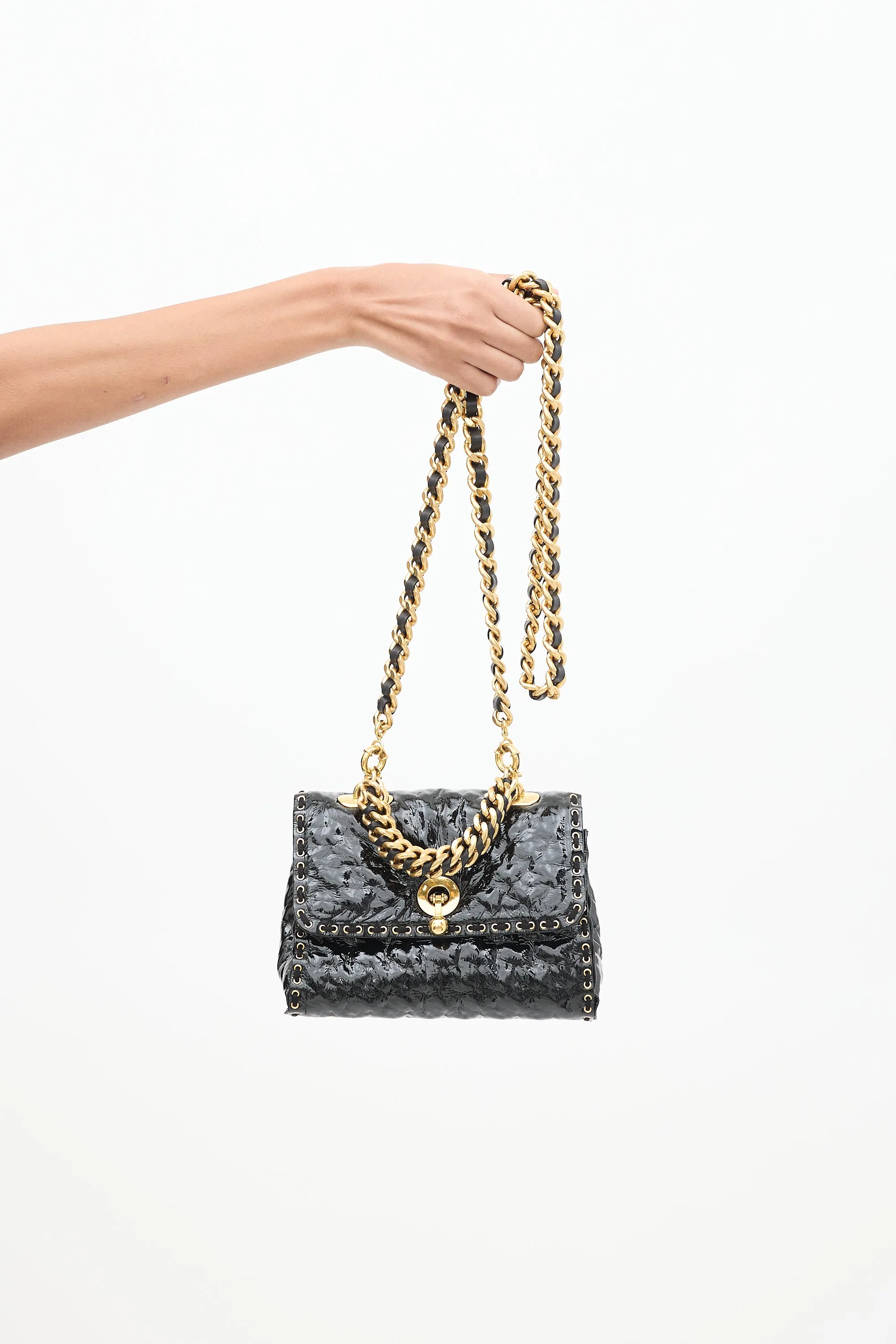 Black Patent Leather Small Faubourg Chain Flap Bag