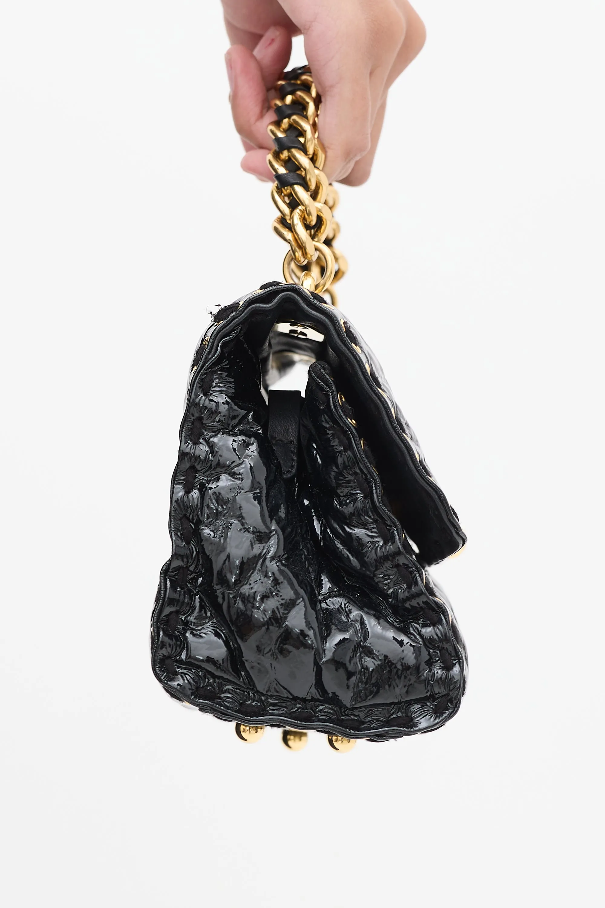 Black Patent Leather Small Faubourg Chain Flap Bag