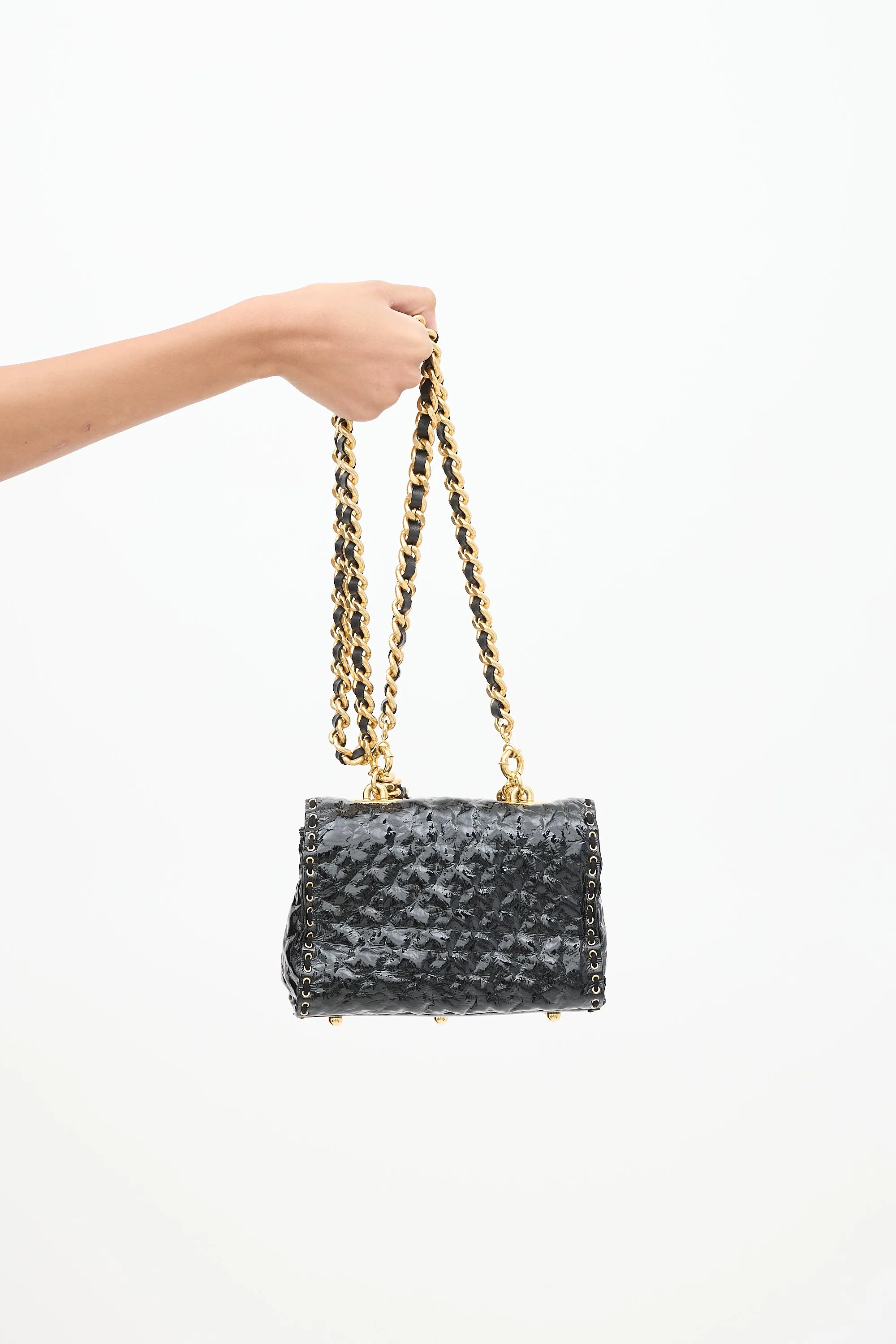 Black Patent Leather Small Faubourg Chain Flap Bag