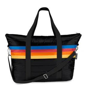 Black Puffer Tote Bag Retro Stripe