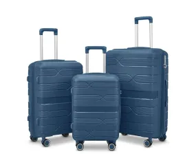 Blue Carry-On Hard Luggage Suitcase 3Pcs Sets on 4Wheels Oxford Luggage 3007