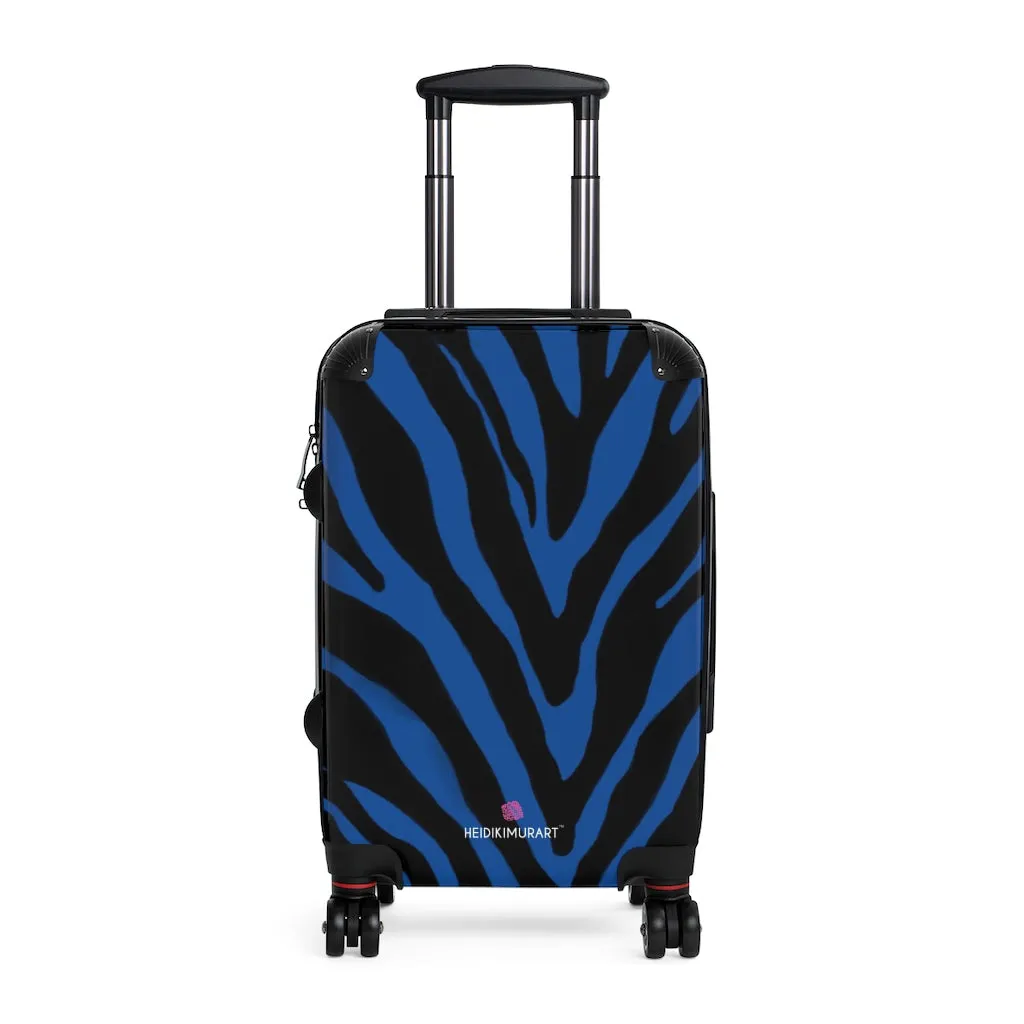 Blue Zebra Striped Print Suitcases, Zebra Striped Animal Print Designer Suitcase Luggage (Small, Medium, Large)