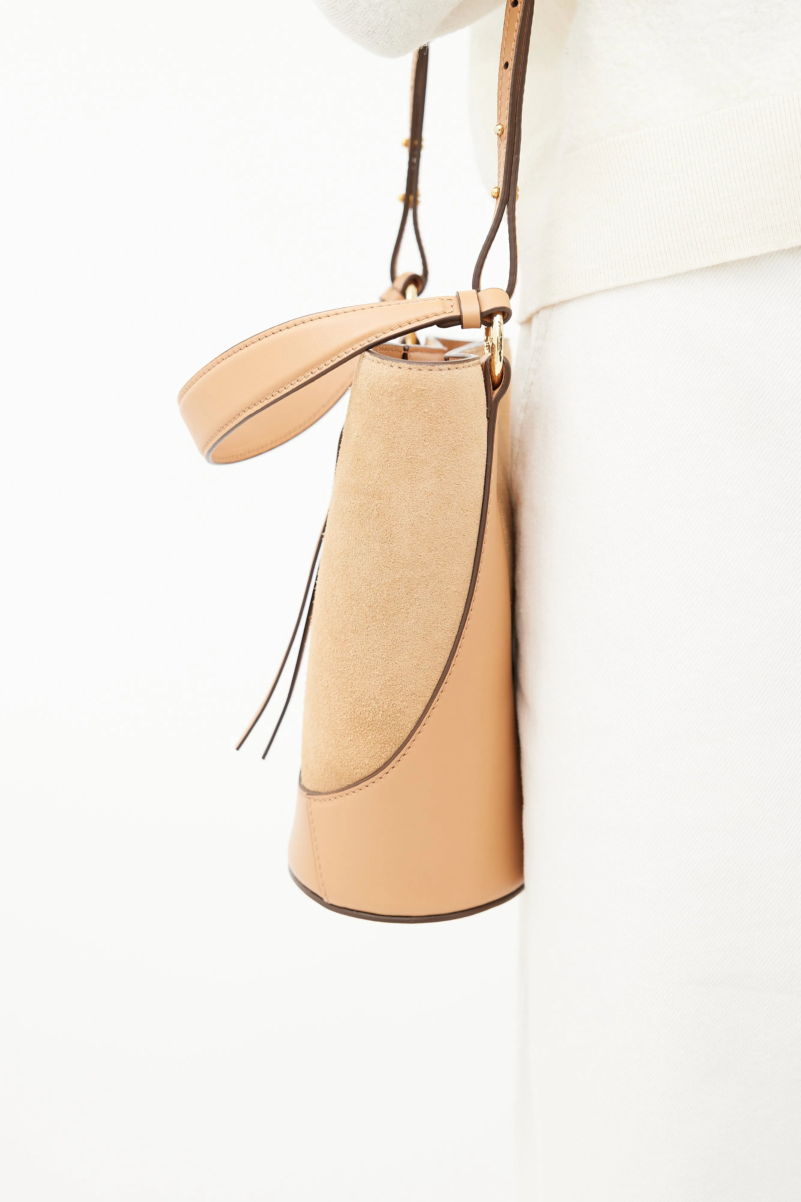 Brown Leather & Suede Esme Bucket Bag