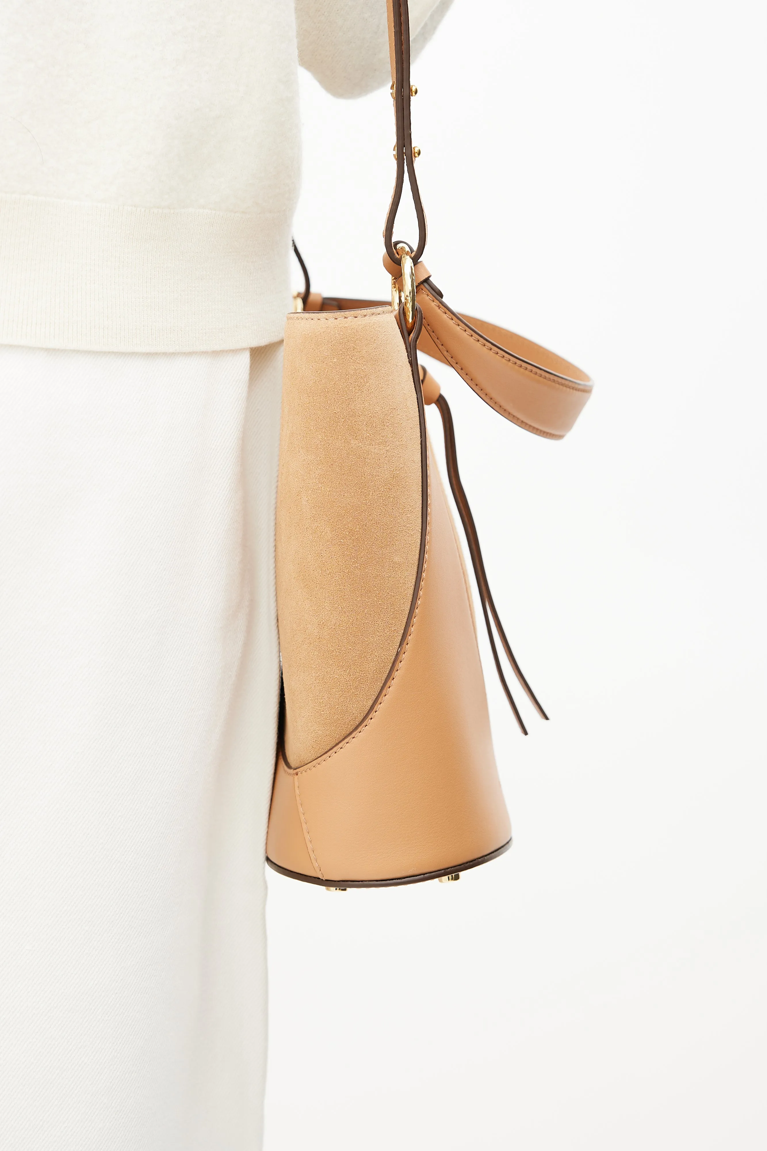 Brown Leather & Suede Esme Bucket Bag