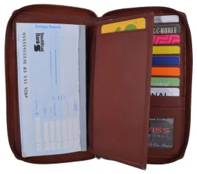 Burgundy Zip around Genuine Leather Checkbook Credit Card ID Holder Wallet Women