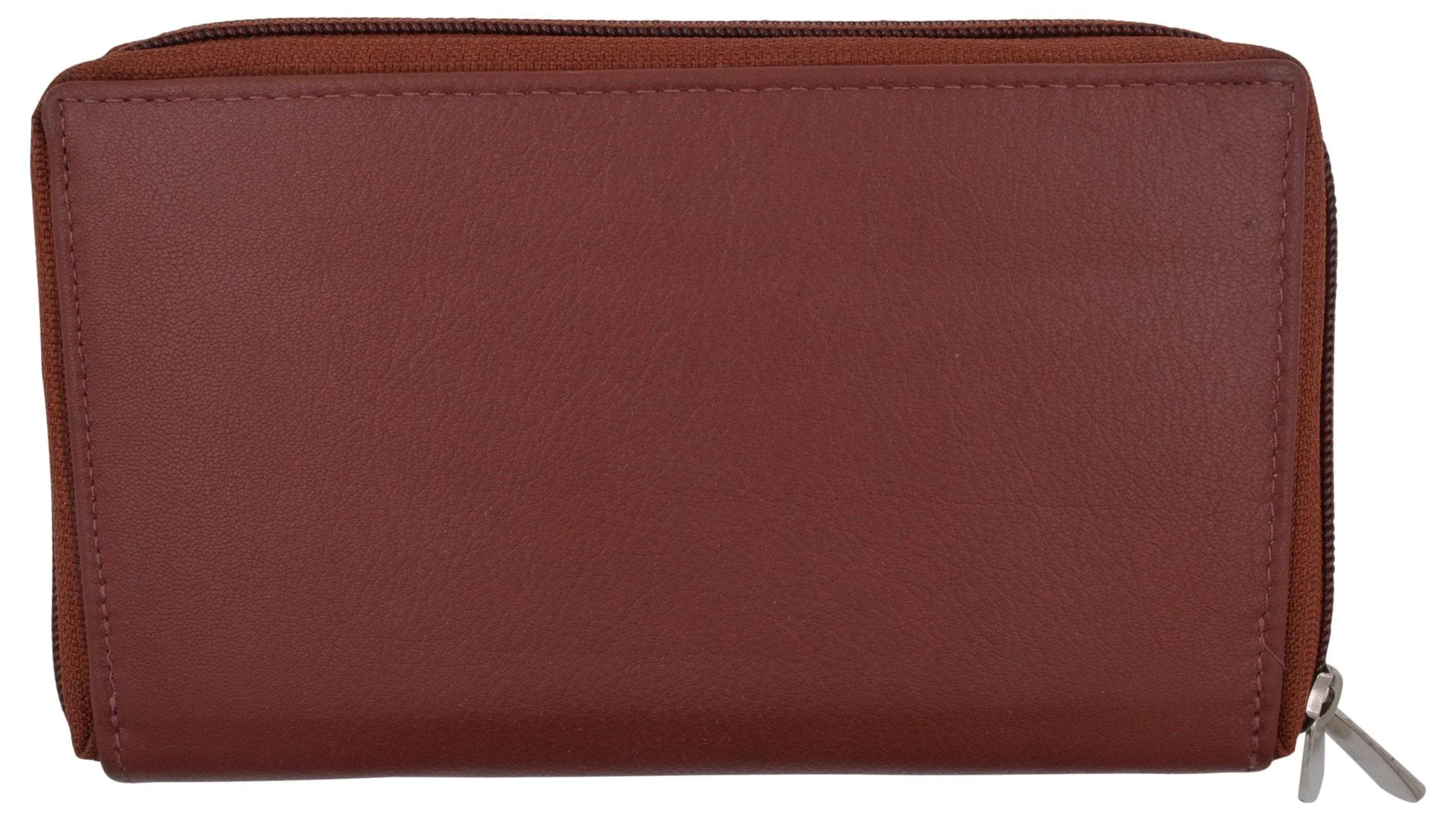 Burgundy Zip around Genuine Leather Checkbook Credit Card ID Holder Wallet Women