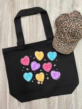 Candy Hearts - Cat Cotton Canvas Shoulder Tote Bag