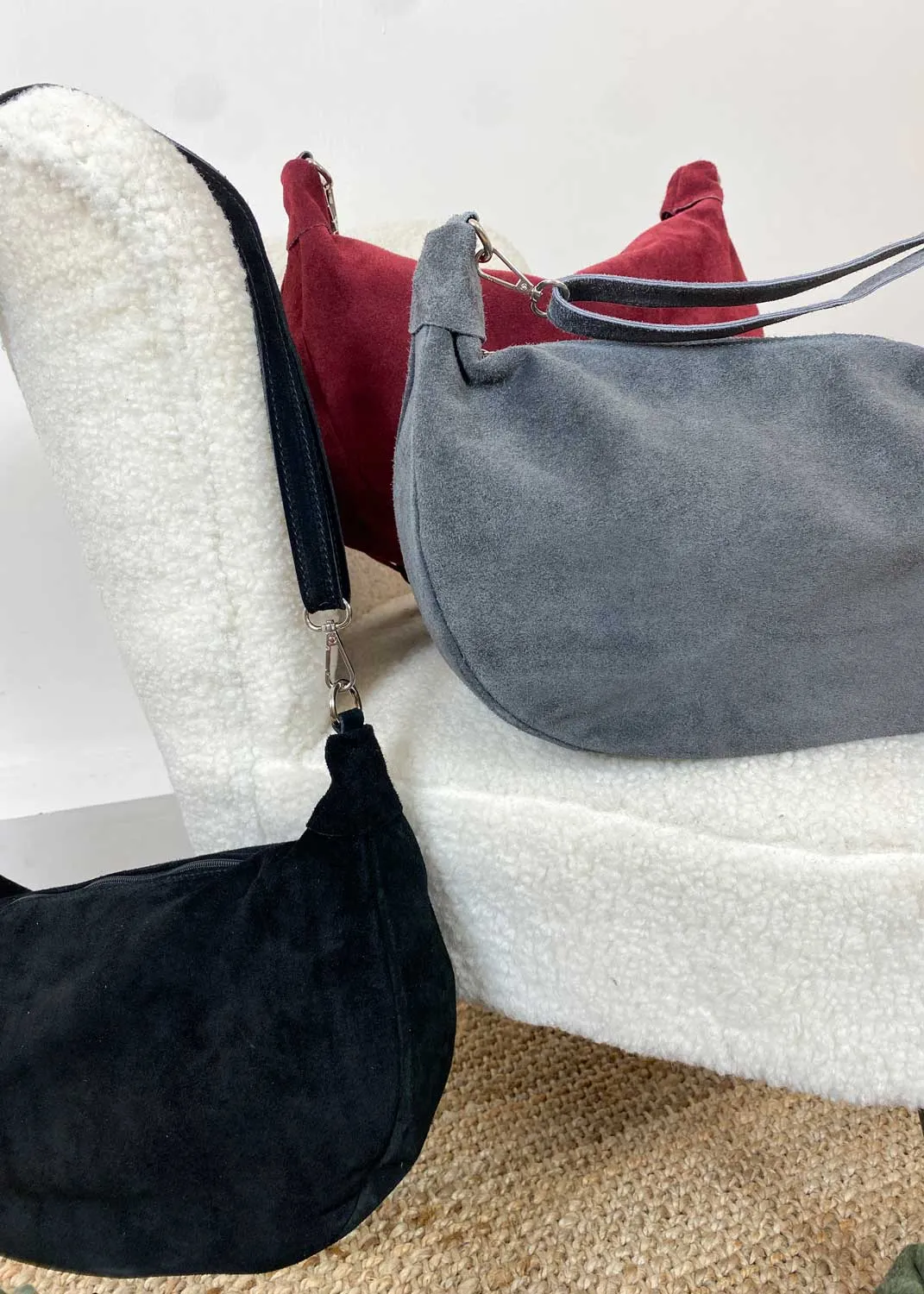 Carson Suede Hobo Bag in Grey