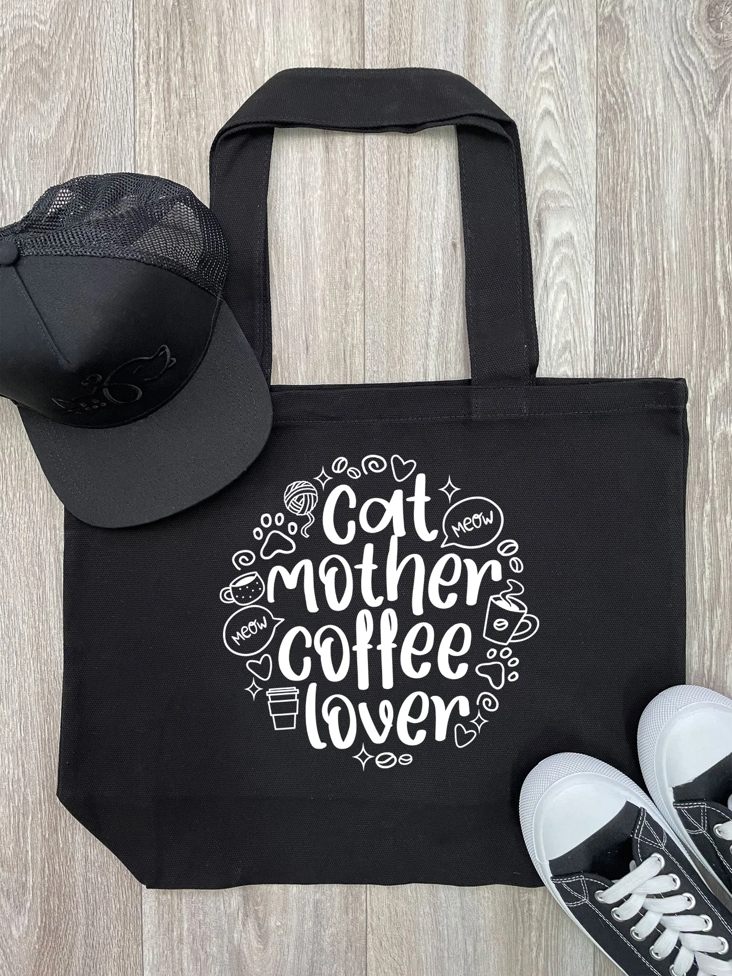 Cat Mother Coffee Lover Cotton Canvas Shoulder Tote Bag