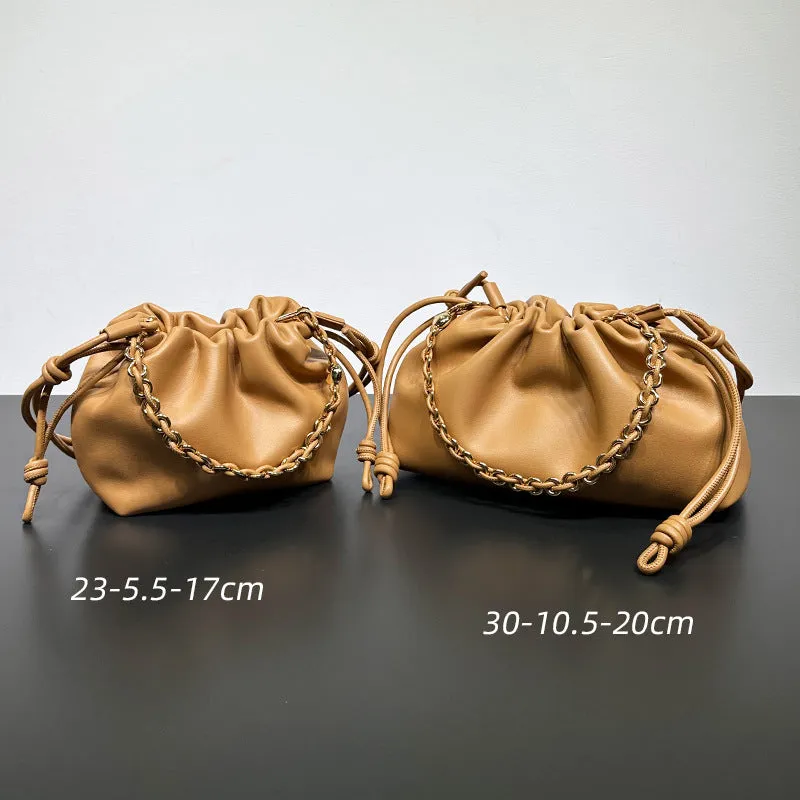 Chinese Style Crossbody Women's Bag Cowhide Lucky Bag Drawstring Clouds