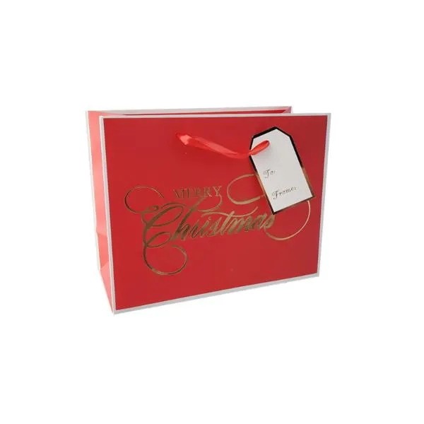 Christmas Red Gold Stamping Horizontal Gift Bag - 23cm x 18cm x 10cm