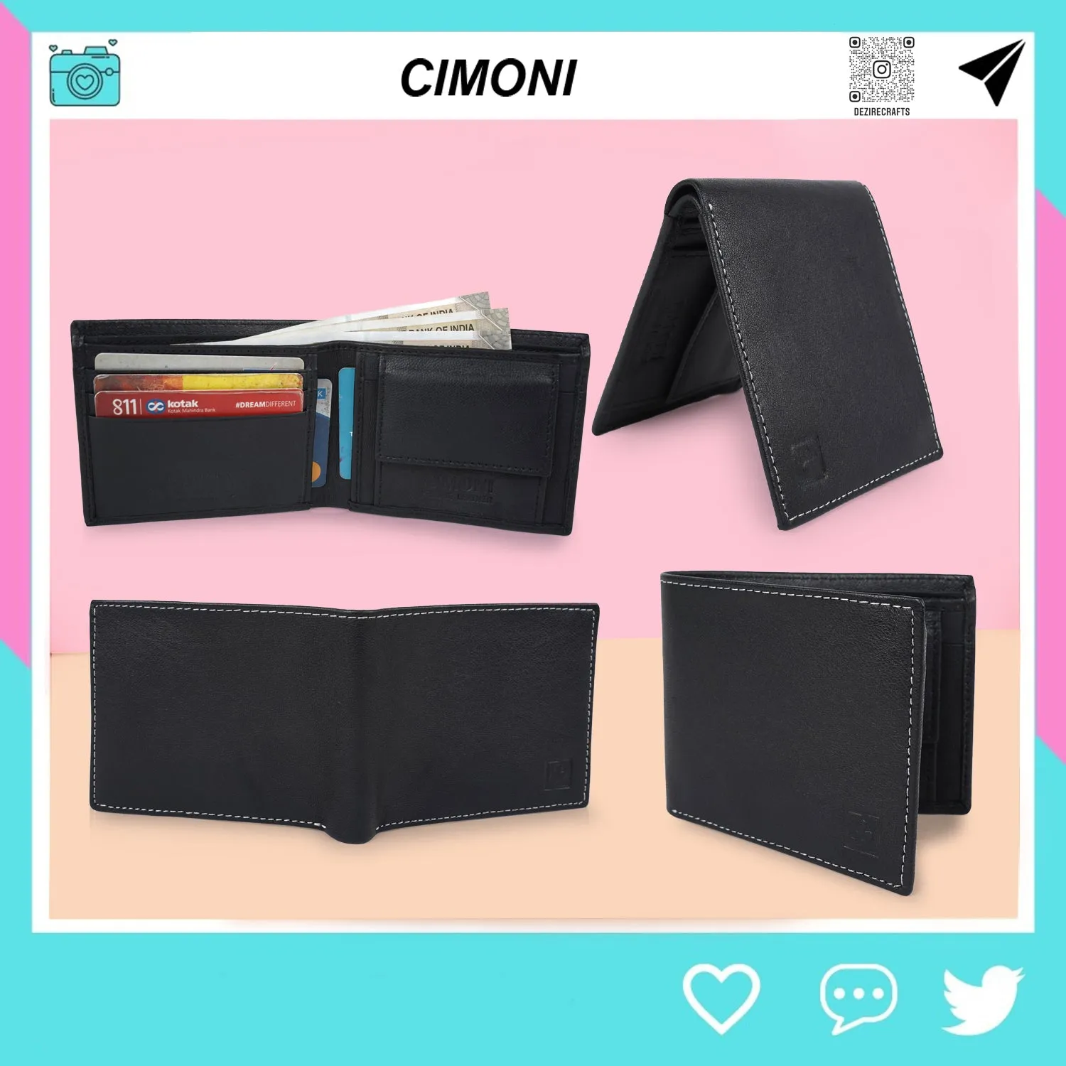 CIMONI Genuine Leather Stylish Credit/5 Debit Card Slots I 1 Currency Compartments Wallet for Men