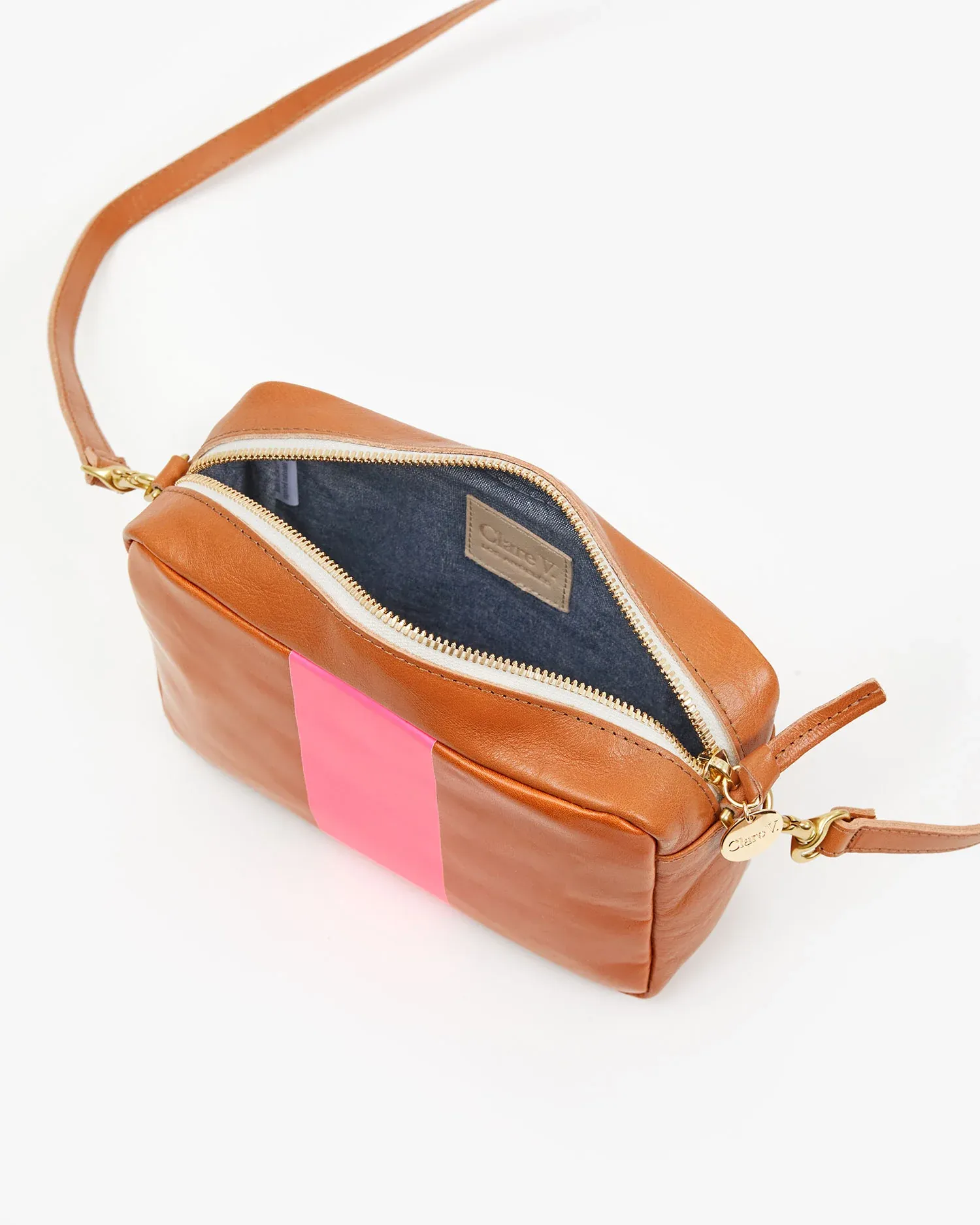 Clare V - Midi Sac in Natural Rustic w/ Neon Pink Stripe