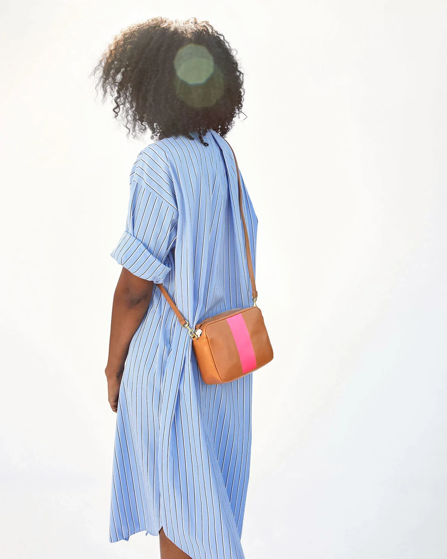 Clare V - Midi Sac in Natural Rustic w/ Neon Pink Stripe