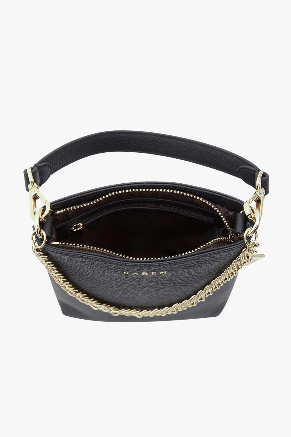 Coco Black Leather Bucket Bag with Gold Chain Detailing