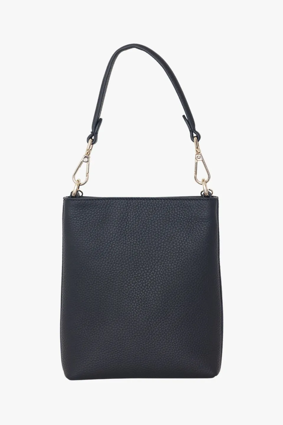 Coco Black Leather Bucket Bag with Gold Chain Detailing