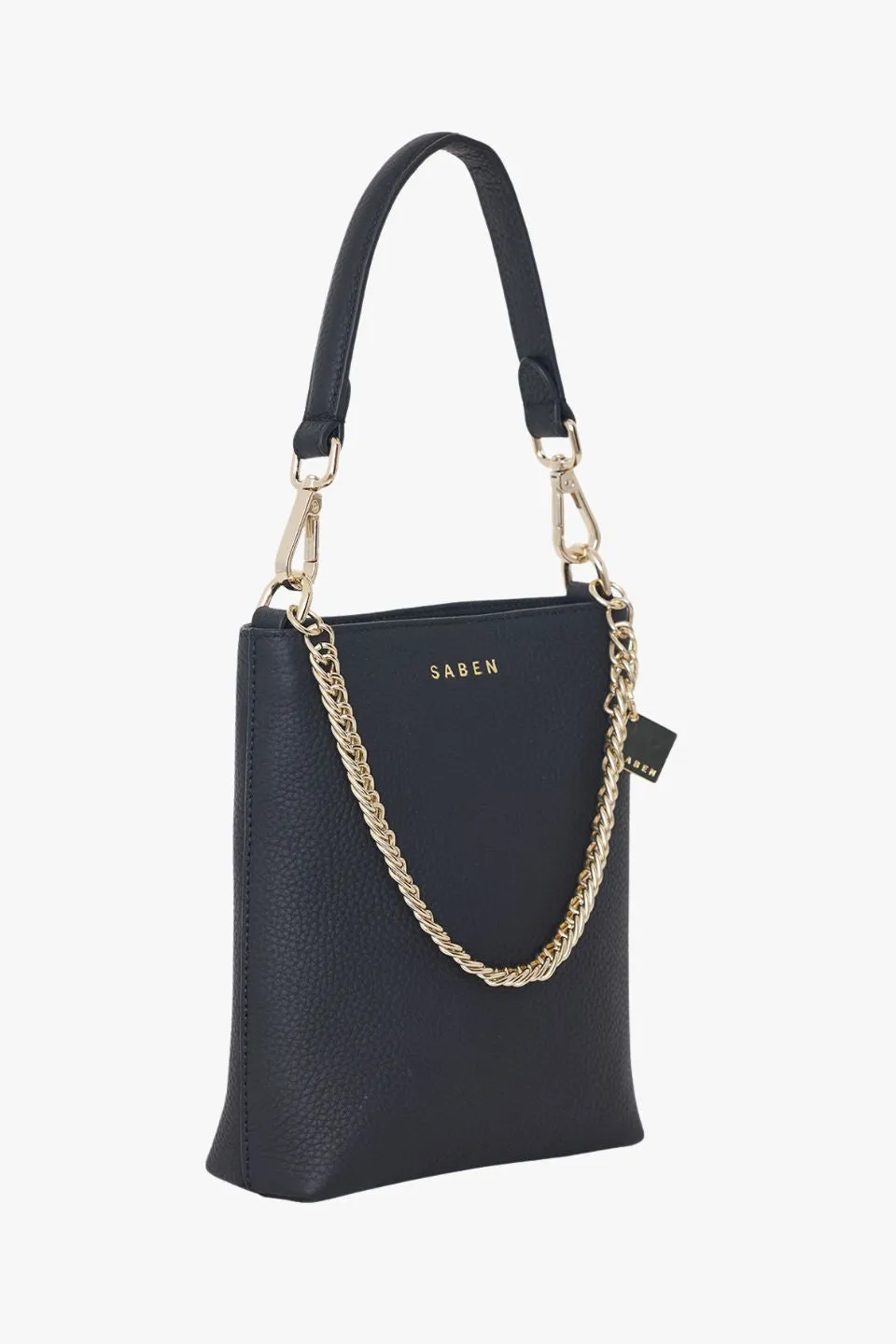 Coco Black Leather Bucket Bag with Gold Chain Detailing