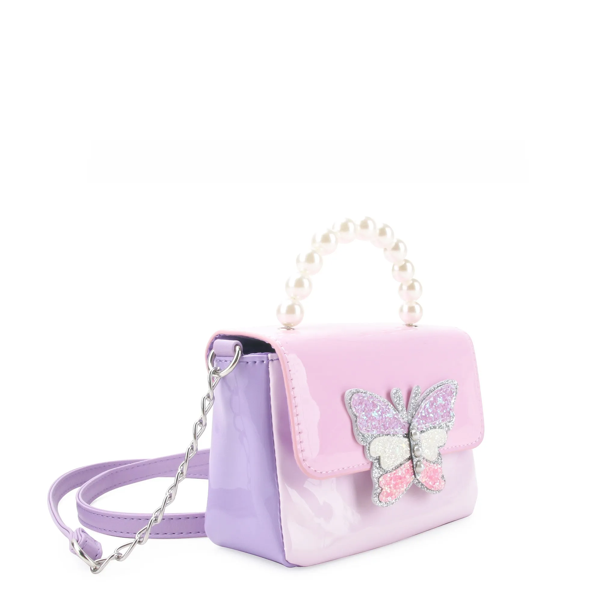 Color Block Butterfly Patent Flap Front Crossbody Bag